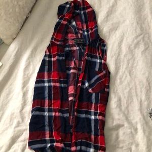 Juniors light weight plaid hooded tank
